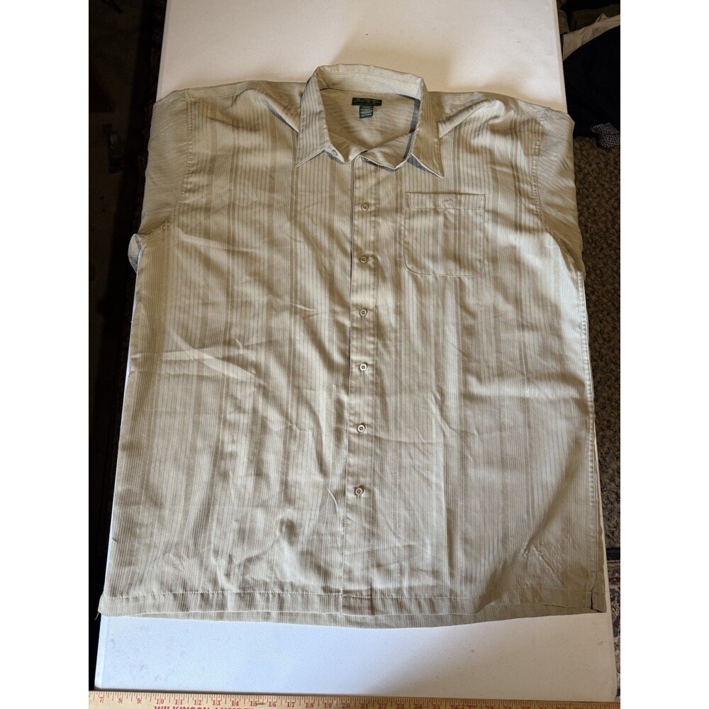 David Taylor Luxury Microfiber Tan Striped Button Up Mens Size 2XLT